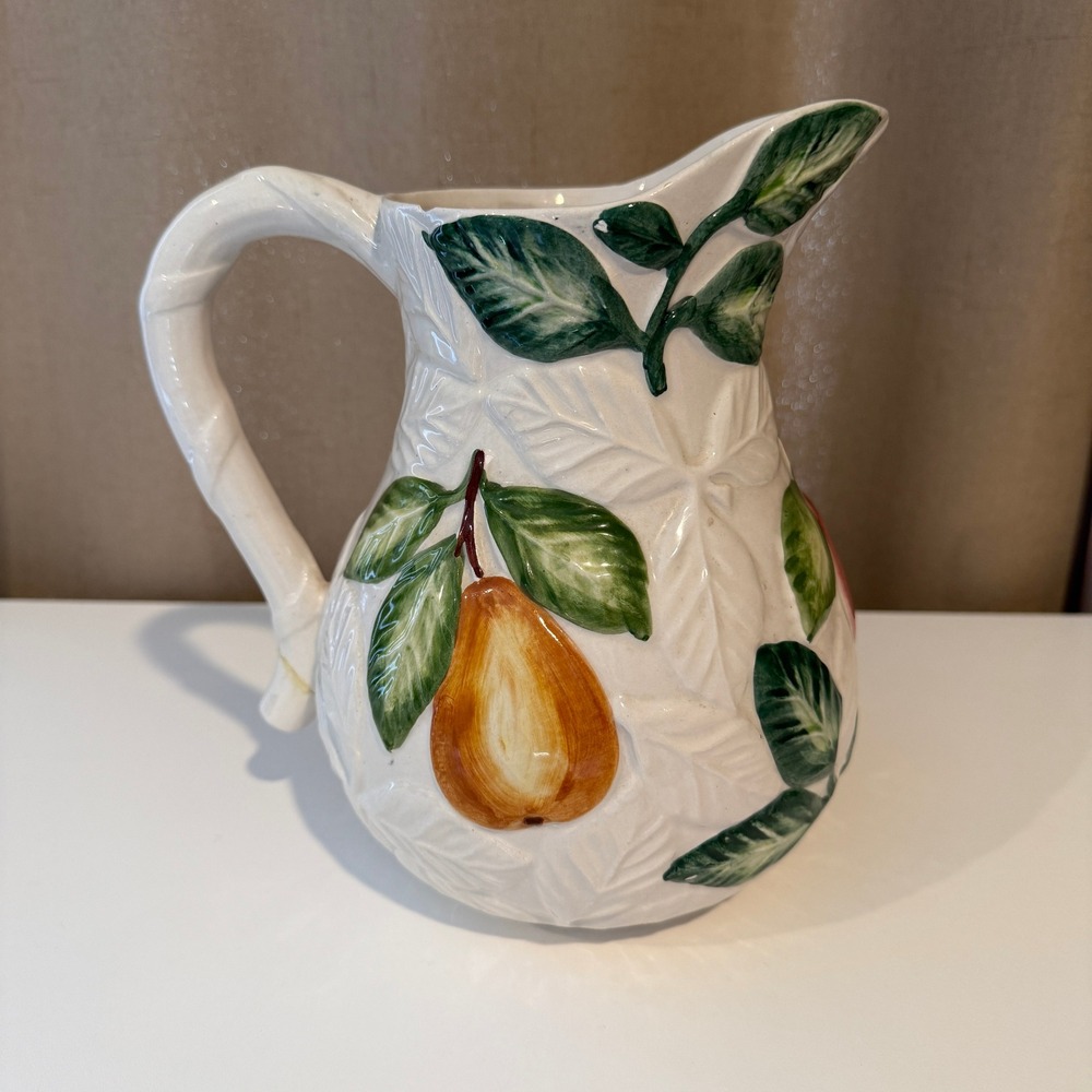 Vintage JF Portugal Ceramic Fruit Pitcher‎ 950 Embossed Hand Painted 3D Design